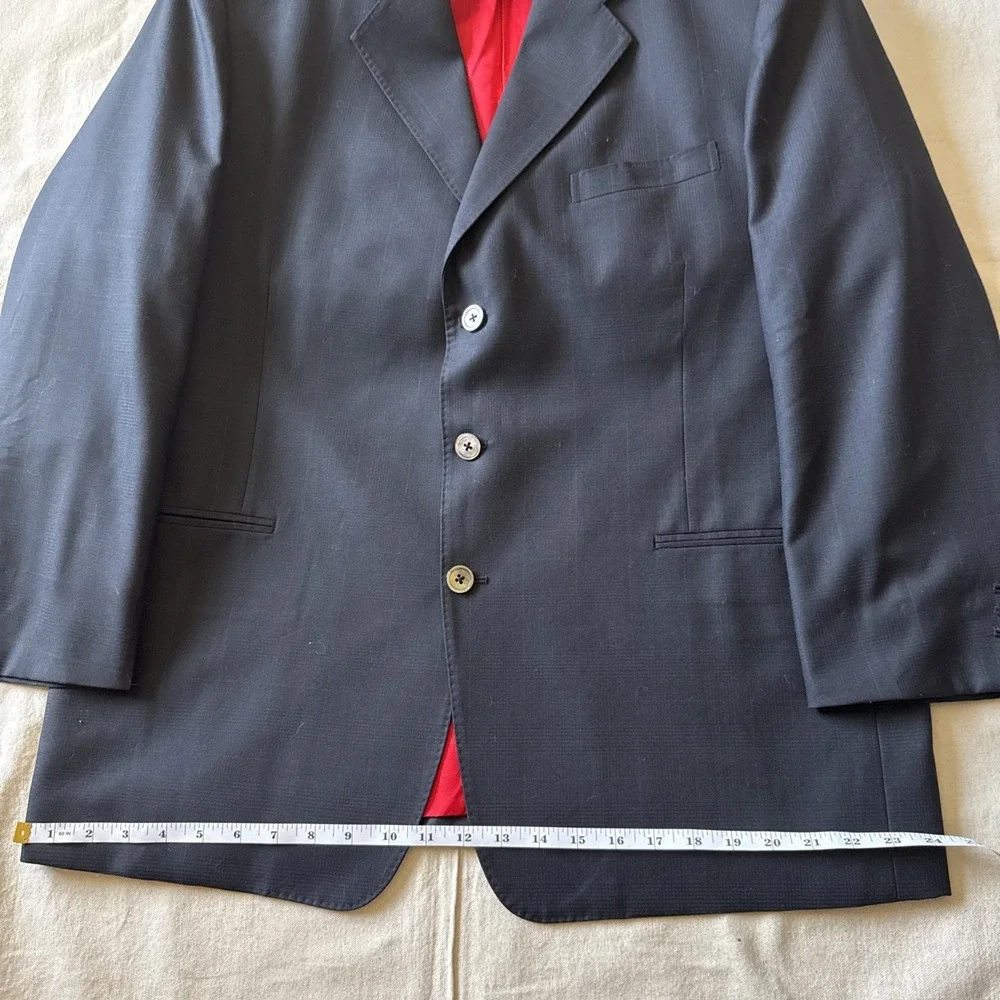 Custom Tailored Holland & Sherry Blue Plaid Wool Blazer 48